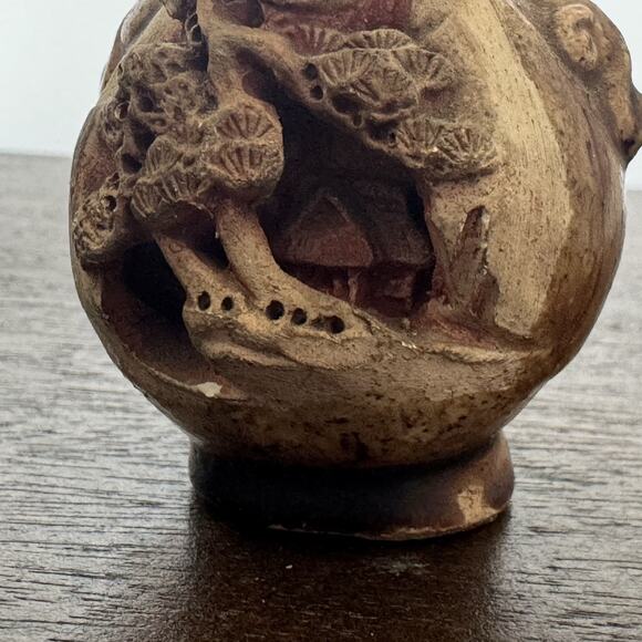 VTG Two Intricately Hand Carved Banko Ware Japanese Miniature Vase House Inside - Picture 9 of 16